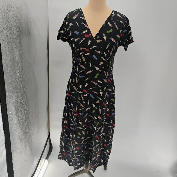 BANANA REPUBLIC midi DRESS vintage umbrellas novelty print made in hong kong - Picture 9 of 13